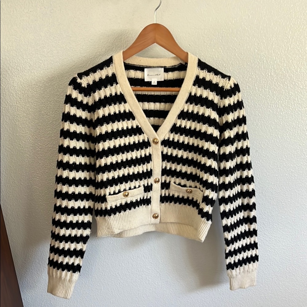 Line and Dot Black and Cream Chevron Cardigan Sweater